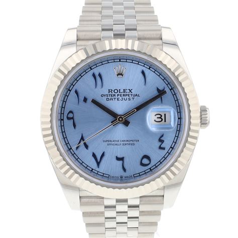 rolex glacier ice blue datejust dial|Rolex Datejust 41mm arabic dial.